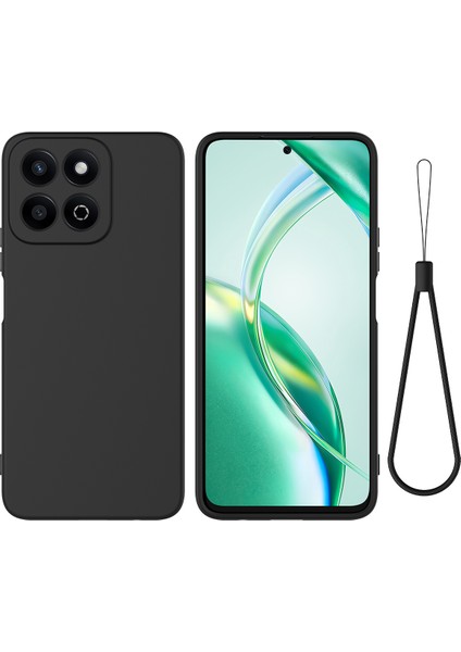 Honor X6B 5g/play 60 Plus 5g Sıvı Silikon Kılıf Telefon Arka Kapağı El Kayışı Ile-Siyah (Yurt Dışından)