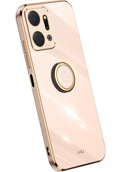 Xınlı For Honor X7A 5g Yüzük Tutucu Kickstand Yumuşak Tpu Kılıf Elektrokaplama Koruyucu Telefon Kılıfı-Pembe (Yurt Dışından)