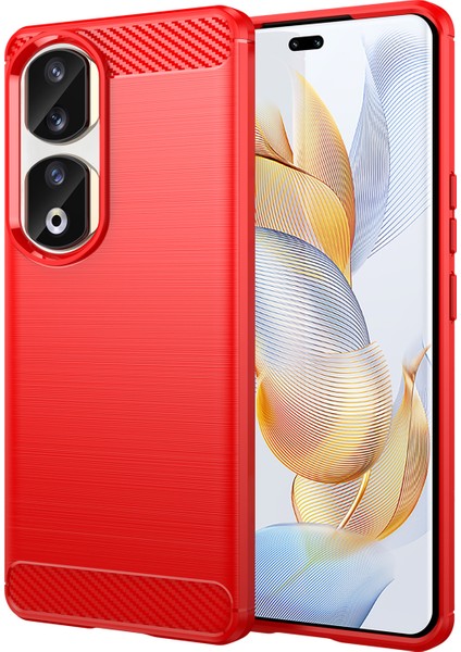 Honor 90 Pro Karbon Fiber Dokulu Telefon Kılıfı Yumuşak Tpu Fırçalanmış Düşmeye Lı Kılıf-Kırmızı (Yurt Dışından)