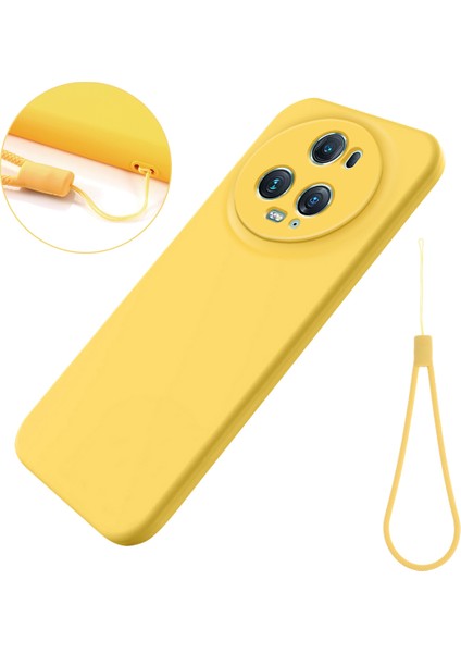 Honor Magic5 Pro Için Bilek Askısı Telefon Kılıfı, Sıvı Silikon Yumuşak Astarlı Kabuk Darbeye Dayanıklı Telefon Kılıfı-Sarı (Yurt Dışından)