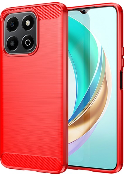 Honor X6B 4g Kılıf Karbon Fiber Doku Tpu Fırçalanmış Telefon Kılıfı-Kırmızı (Yurt Dışından)