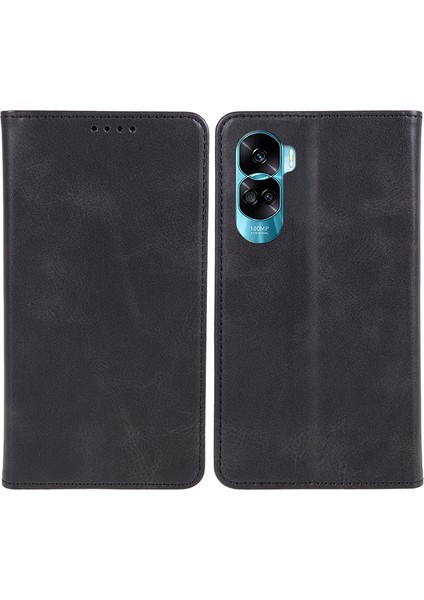 Honor 90 Lite 5G/X50I 5g Deri Düşmeye Karşı Dayanıklı Telefon Kılıfı Dana Doku Cüzdan Standı Kapak-Siyah (Yurt Dışından)