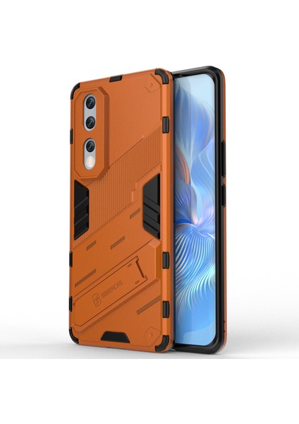 Honor 80 Pro 5g Için Düşmeye Dayanıklı Korumalı Kickstand Telefon Kılıfı, Sert Pc Yumuşak Tpu Hibrit Kılıf-Turuncu (Yurt Dışından)