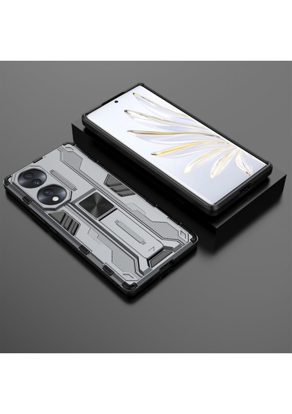Honor 70 5g Telefon Kılıfı Kickstand Sert Pc Yumuşak Tpu Çift Katmanlı Kaymaz Sağlam Koruyucu Kılıf-Gri (Yurt Dışından) indirimleri