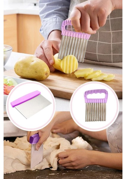 Mor Renkli Çok Fonksiyonlu Hamur ve Patates Cips Kesici Spatula