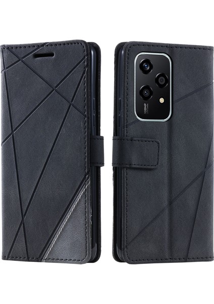 Honor 200 Lite Kılıf Baskılı Çizgiler Pu Deri Ekleme Cüzdan Telefon Kılıfı-Siyah (Yurt Dışından)
