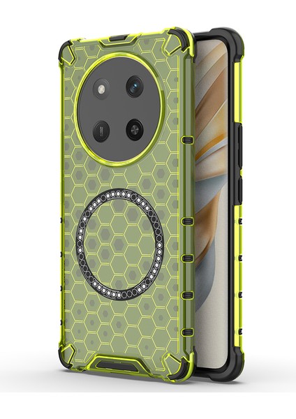 Honor X60 Pro 5g Kılıfı Magsafe Honeycomb Tasarım Tpu+Pc Telefon Kılıfı-Yeşil ile Uyumlu (Yurt Dışından)