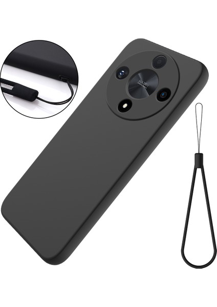 Honor Magic6 Lite 5G/X9B 5g Kılıf Parmak Izi Önleyici Sıvı Silikon Yumuşak Astar Akıllı Telefon Kılıfı-Siyah (Yurt Dışından)