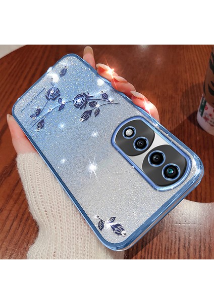 Kadem For Honor 70 5g Çiçek Desen Dekoru Yapay Elmas Tasarım Akıllı Telefon Kılıfı Simli Toz Esnek Tpu Cep Telefonu Kılıfı-Mavi (Yurt Dışından) fiyatları