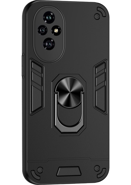 Honor 200 5g Kılıf Pc+Tpu Drop Defend Telefon Kılıfı Halkalı Ayaklı-Siyah (Yurt Dışından)