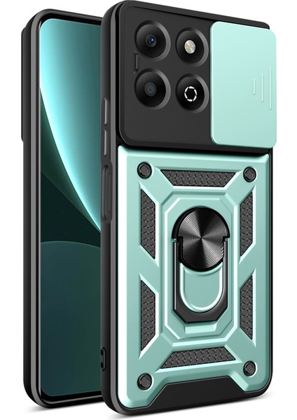 Honor X6B 4g Kılıfı Kayar Kamera Kapağı Pc+Tpu Ayaklı Telefon Kılıfı-Yeşil (Yurt Dışından)