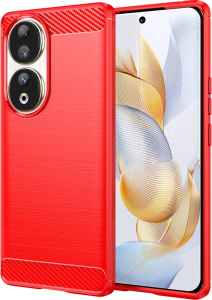 Honor 90 Için Karbon Fiber Doku Fırçalanmış Telefon Kılıfı, Esnek Tpu Ince Telefon Kılıfı-Kırmızı (Yurt Dışından)