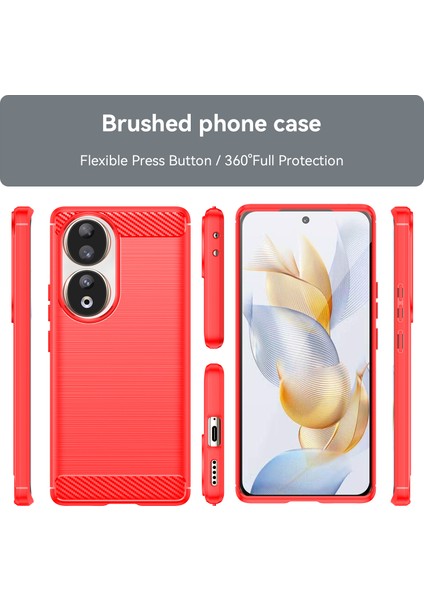 Honor 90 Için Karbon Fiber Doku Fırçalanmış Telefon Kılıfı, Esnek Tpu Ince Telefon Kılıfı-Kırmızı (Yurt Dışından) modelleri
