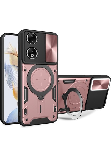 Honor 90 Kapak Tpu+Pc Telefon Koruyucu Kabuk Kayar Kamera Kapağı Ayaklı Telefon Kılıfı-Pembe (Yurt Dışından)