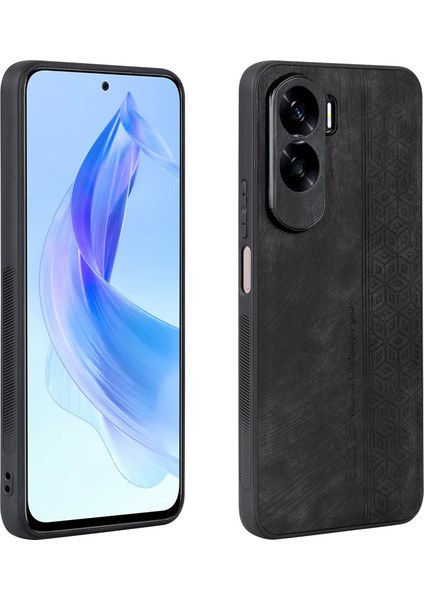 Azns For Honor X50I 5g/90 Lite 5g Pu Deri+Tpu Telefon Kılıfı Kaymaz Baskılı Kapak-Siyah (Yurt Dışından)