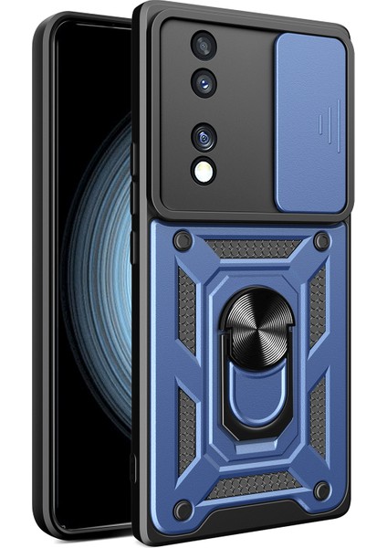 Honor 70 5g Telefon Kickstand Kılıfı Sürgülü Kamera Lens Koruma Pc+Tpu Kapak-Mavi (Yurt Dışından)