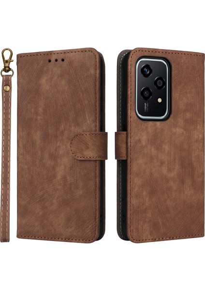 Honor 200 Lite Kılıf Rfıd Engelleme Deri Cüzdan Telefon Kılıfı Kayışlı-Kahverengi (Yurt Dışından)