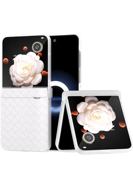 Honor Magic V Flip 5g Kılıf Dokuma Doku Deri + Pc Menteşe Telefon Kılıfı Mat Kenar-Beyaz (Yurt Dışından)