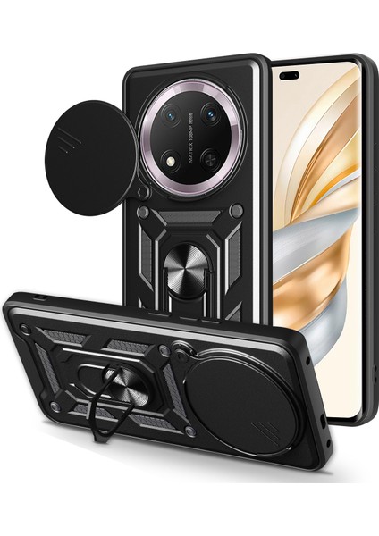 Honor X60 Pro 5g/magic7 Lite 5G/X9C 5g Kılıfı Kayar Kamera Kapağı Pc+Tpu Destekli Telefon Kılıfı-Siyah (Yurt Dışından)