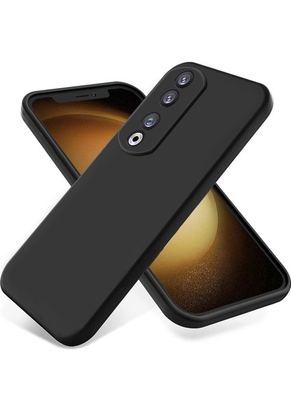 Honor 90 Pro Sıvı Silikon Telefon Kılıfı Yumuşak Astarlı Koruyucu Kılıf Kayışlı-Siyah (Yurt Dışından) fiyatları