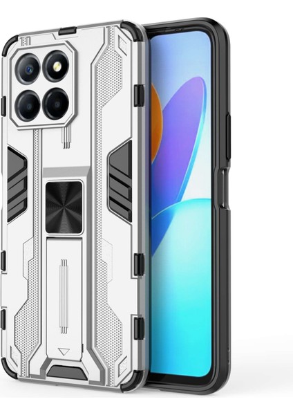Honor X8 5g Kickstand Telefon Kılıfı Düşmeye Karşı Sert Pc Yumuşak Tpu Darbeye Dayanıklı Kapak-Gümüş (Yurt Dışından)