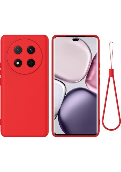 Honor Magic7 Lite 5G/X9C 5G/X60 Pro 5g Kılıf Sıvı Silikon Telefon Arka Kapağı El Kayışı Ile-Kırmızı (Yurt Dışından)