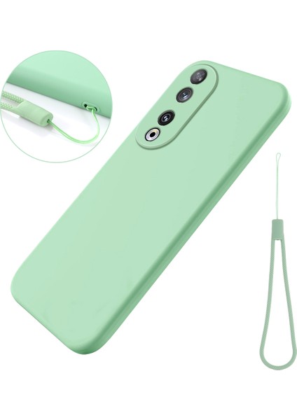 Honor 90 Için Koruyucu Kılıf, Askılı Sıvı Silikon Yumuşak Astarlı Telefon Kılıfı-Yeşil (Yurt Dışından)