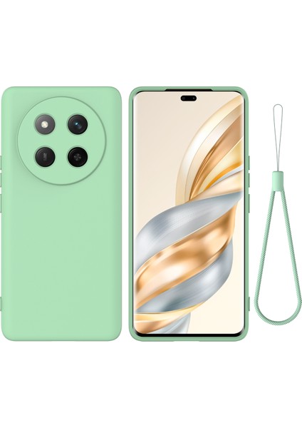 Honor X60 Pro 5g Kılıf Sıvı Silikon Telefon Arka Kapağı El Kayışı Ile-Yeşil (Yurt Dışından)
