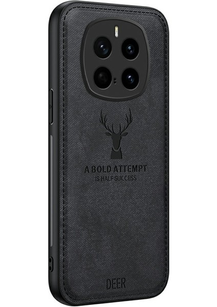 Honor Magic7 Pro 5g Kılıf Geyik Desenli Kumaş Doku Pu Deri Hibrit Telefon Kılıfı-Siyah (Yurt Dışından)