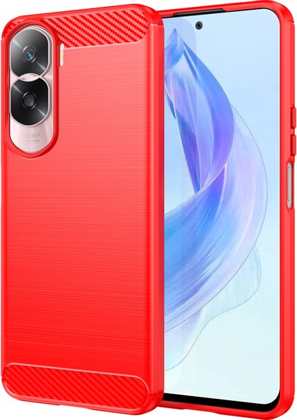 Honor 90 Lite 5G/X50I 5g Için Esnek Tpu Karbon Fiber Telefon Kılıfı, Kaymaz Fırçalanmış Yüzey Arka Kapak-Kırmızı (Yurt Dışından)