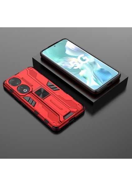 Honor 90 Düşmeye Karşı Telefon Kılıfı Kickstand Sert Pc+Yumuşak Tpu Koruyucu Kılıf-Kırmızı (Yurt Dışından) modelleri