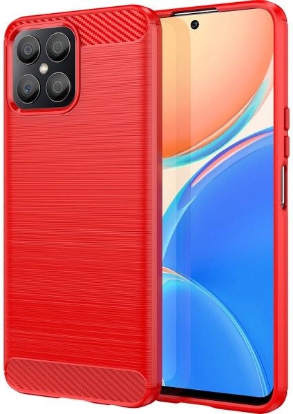 Honor X8 4g 4g Tpu Telefon Kılıfı Karbon Fiber Doku Fırçalanmış Darbeye Dayanıklı Kılıf Aşınmaya Dayanıklı Telefon Kılıfı-Kırmızı (Yurt Dışından)