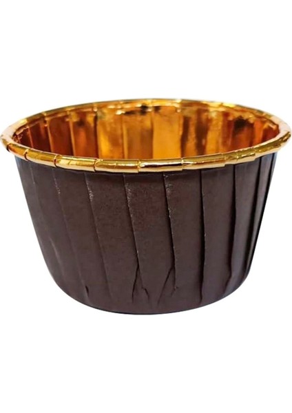 Kahverengi Muffin Kek Kapsülü, Içi Altın Detaylı, 25 Adet Paket.