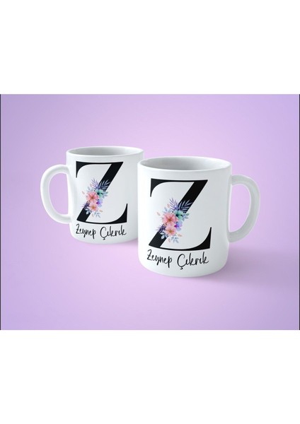 Çiçekli Z Harfli Isim Baskılı Beyaz Kupa Bardak, Şık ve Kişisel Hediye Seçeneği fiyatları