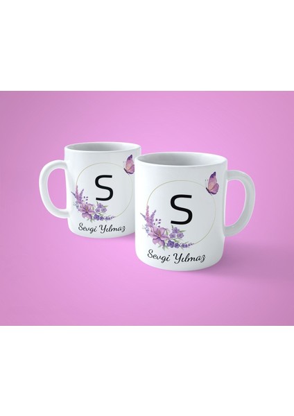 Kişiye Özel S Harfli Mor Çerçeveli Beyaz Kupa Bardak fiyatları