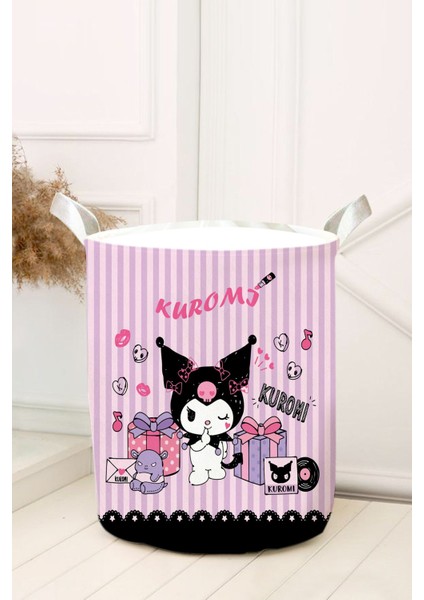 Siyah Pembe Şeritli Kuromi Bebek ve Çocuk Odası Oyuncak Sepeti