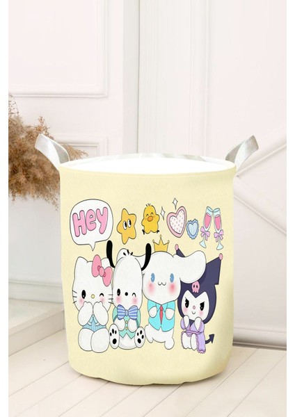 Sarı Yatay Sanrio Desenli Bebek ve Çocuk Odası Oyuncak Sepeti