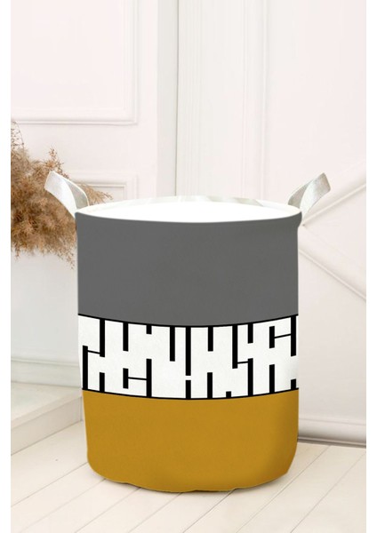 Gri Hardal Şeritli Çocuk ve Bebek Odası Oyuncak Sepeti Yeni