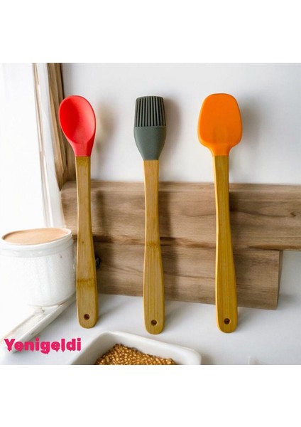 Pastel Renk Bambu Saplı Mini Silikon Pişirme Seti, 6 Parça, 21 cm