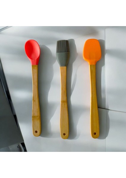 Pastel Renk Bambu Saplı Mini Silikon Pişirme Seti, 6 Parça, 21 cm fiyatları