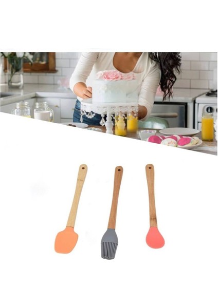 Pastel Renk Bambu Saplı Mini Silikon Pişirme Seti, 6 Parça, 21 cm modelleri