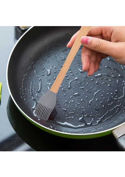 Pastel Renk Bambu Saplı Mini Silikon Pişirme Seti, 6 Parça, 21 cm