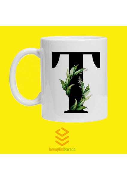T Harfi Baskılı Beyaz Kupa Bardak, Şık ve Kullanışlı Ev ve Ofis Aksesuarı