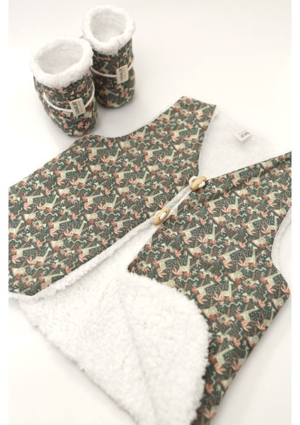 Erkek Bebek Yelek ve Patik Takımı 2 Li Set Çift Taraflı Düğmeli Yenidoğan Pamuklu Koyun Tüyü Miko fırsatları