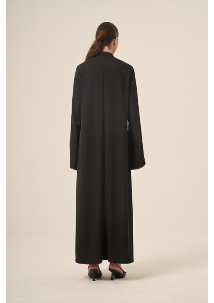 Dizili Kristal Taş Detaylı Hakim Yaka Iki Parça Abaya 6509-25 Siyah fırsatları