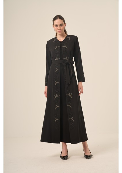 Si̇yah Iki̇ Parça Kri̇stal Taş Detaylı Abaya 6517-25 Siyah fiyatları