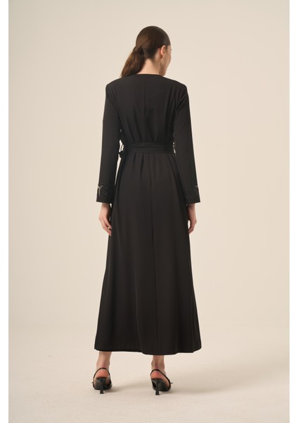 Si̇yah Iki̇ Parça Kri̇stal Taş Detaylı Abaya 6517-25 Siyah fırsatları