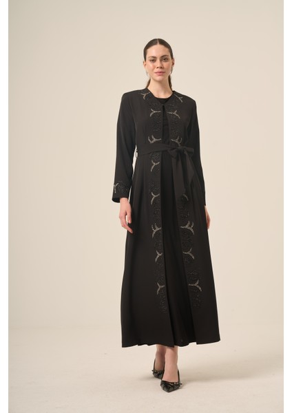 Si̇yah Iki̇ Parça Kri̇stal Taş Detaylı Abaya 6517-25 Siyah indirimleri