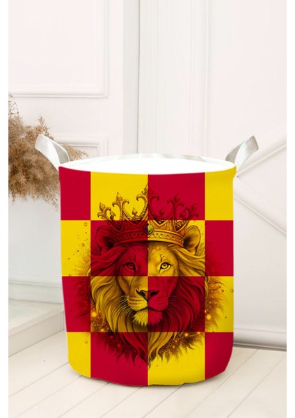 Sarı Kırmızı Aslan Desenli Bebek ve Çocuk Odası Oyuncak Sepeti