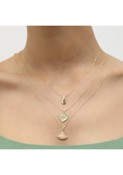 14 Ayar Altın Işıltılı Taşlı Kalp Kolye fırsatları